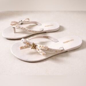 Mini Melissa Star Bow Jelly Flip Flops | White | Girls 13
